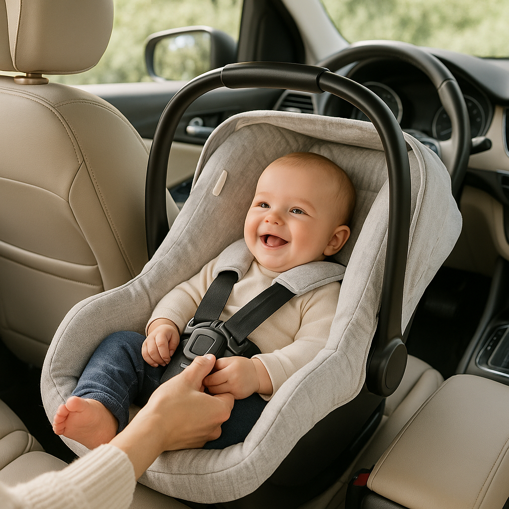 Housse-pour-siege-auto-bebe-voyage-serein-versatile-gris-bébé-heureux