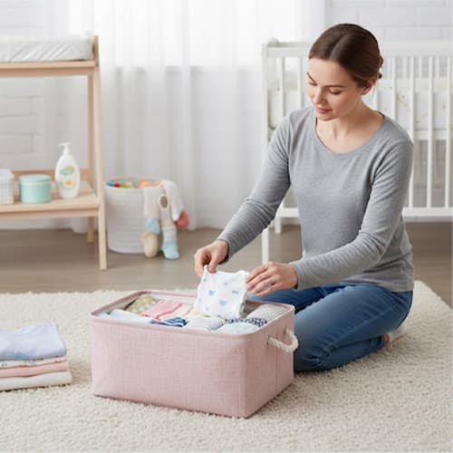 Panier rangement bébé fibre naturelle couleur rose