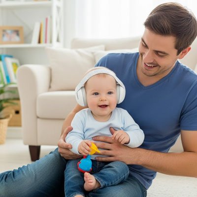 Papa et enfant avec casque anti bruit bebe protection plus
