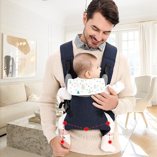 Papa-regarde-enfant-dans-porte-bébé-kangourou-proximité