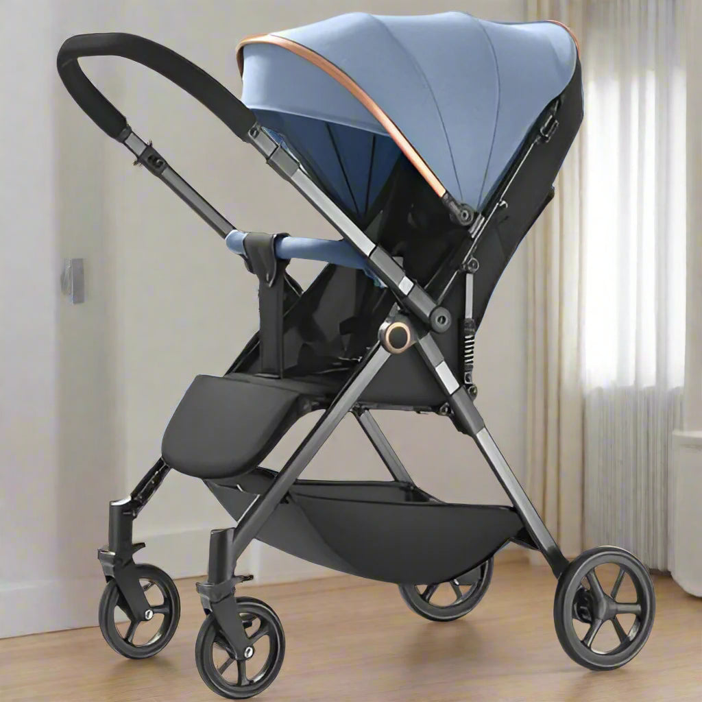 Poussette-pliable-voyage-bleue