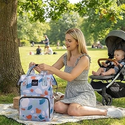 sac a dos a langer bebe ColorArt bleu et rouge