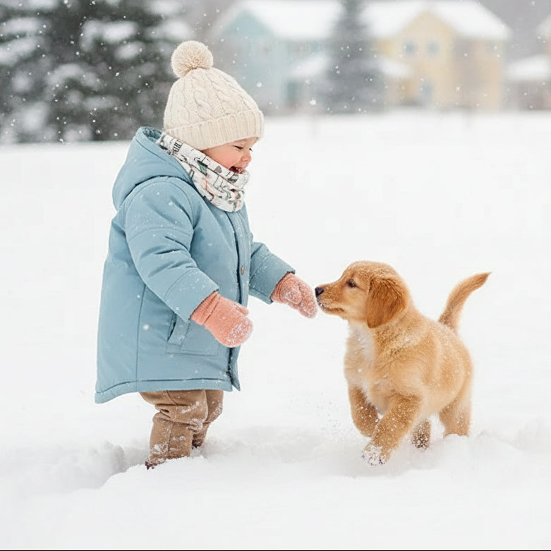 Bambin joue avec chiot avec tour de cou enfant coloris joyeux