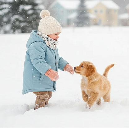 Bambin joue avec chiot avec tour de cou enfant coloris joyeux