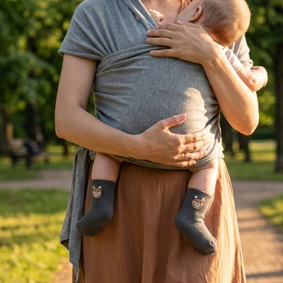 Bébé avec chaussette bebe patte d'ours brun