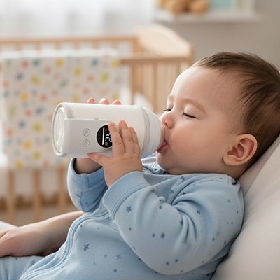 Bébé boit dans chauffe biberon intelligent 3 en 1