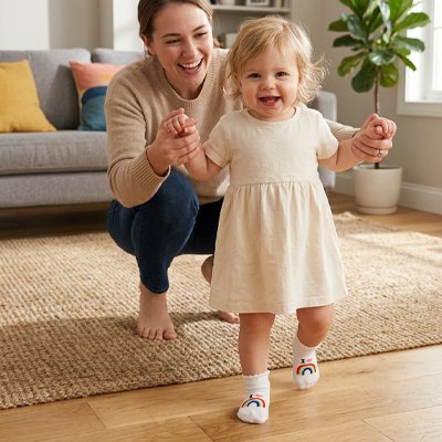 Bébé marche avec chaussettes bebe colori arc-en-ciel