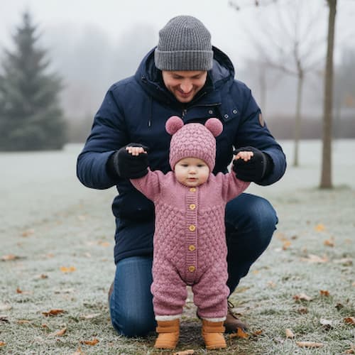 Bebe-marche-avec-combinaison-chaude-bebe-cocon-cozy-rose