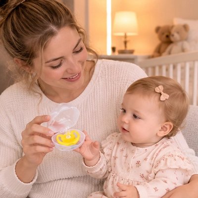 Bébé prend la boite a tetine translucide nomade