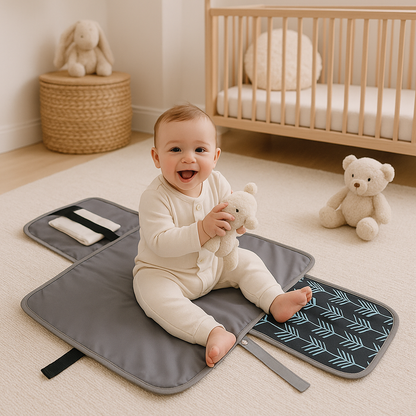 Bébé joue sur matelas à langer de voyage confort nomade