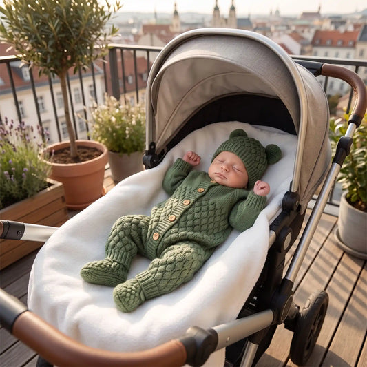 Bébé naissant dans combinaison chaude bebe cocon cozy vert