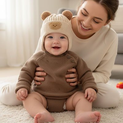 Bonnet bebe ourson confort beige