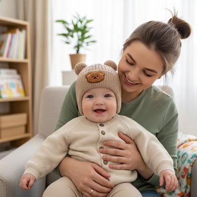 Bonnet bebe ourson confort kaki