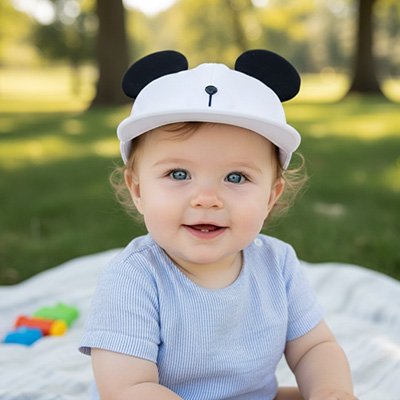 Casquette anti UV bebe panda blanche