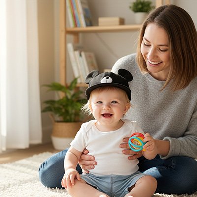 Casquette anti UV bebe panda noire