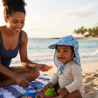 Casquette anti UV bebe vive l'été bleue