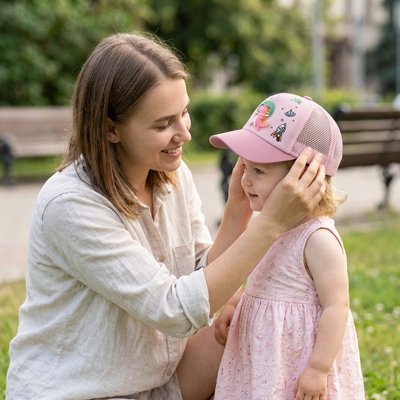 Casquette bebe anti UV dinosaure ludique rose