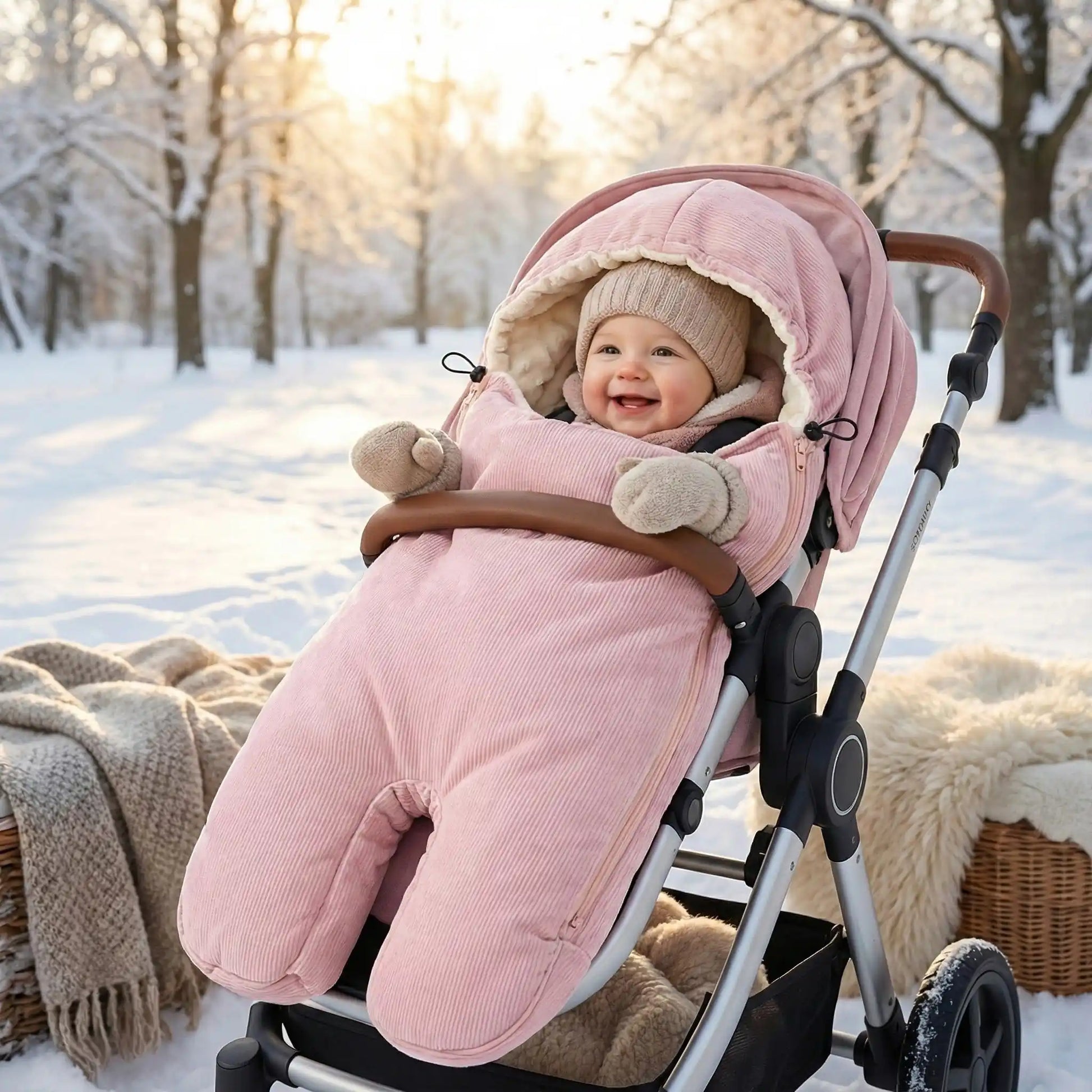 Chancelière poussette canne cosy winter rose