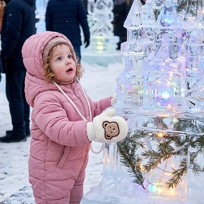 Château glace avec moufle bébé hiver ourson réconfortant blanc