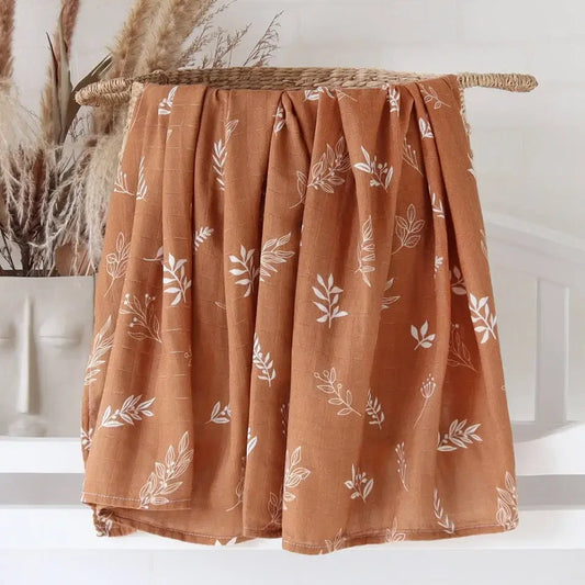 Couverture-d'emmaillotage-bambou-coton-feuilles-brunes