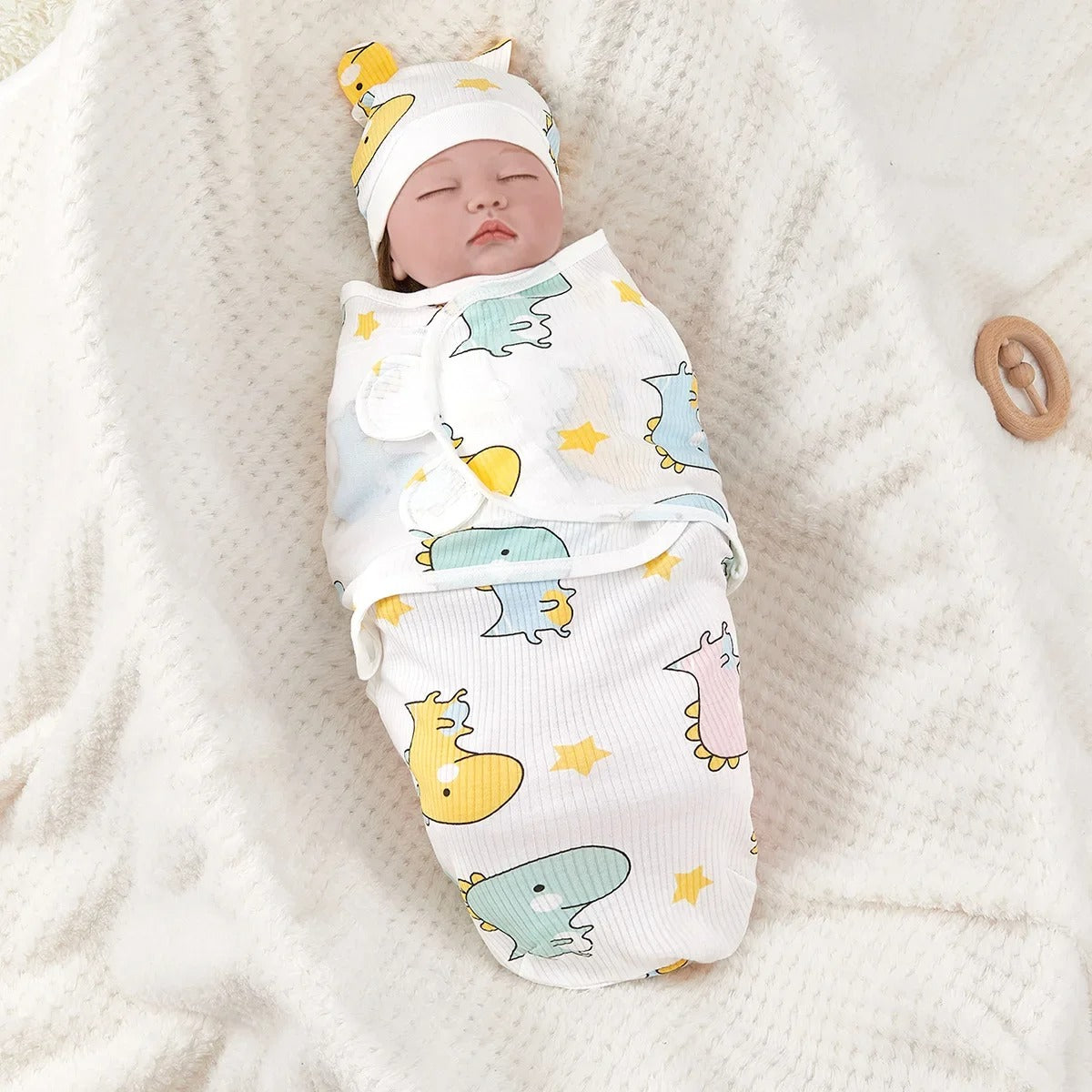 Couverture-emmaillotage-bonnet-petit-ange-animaux-amusants