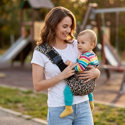 Écharpe porte bébé sécurité léopard couleur gris