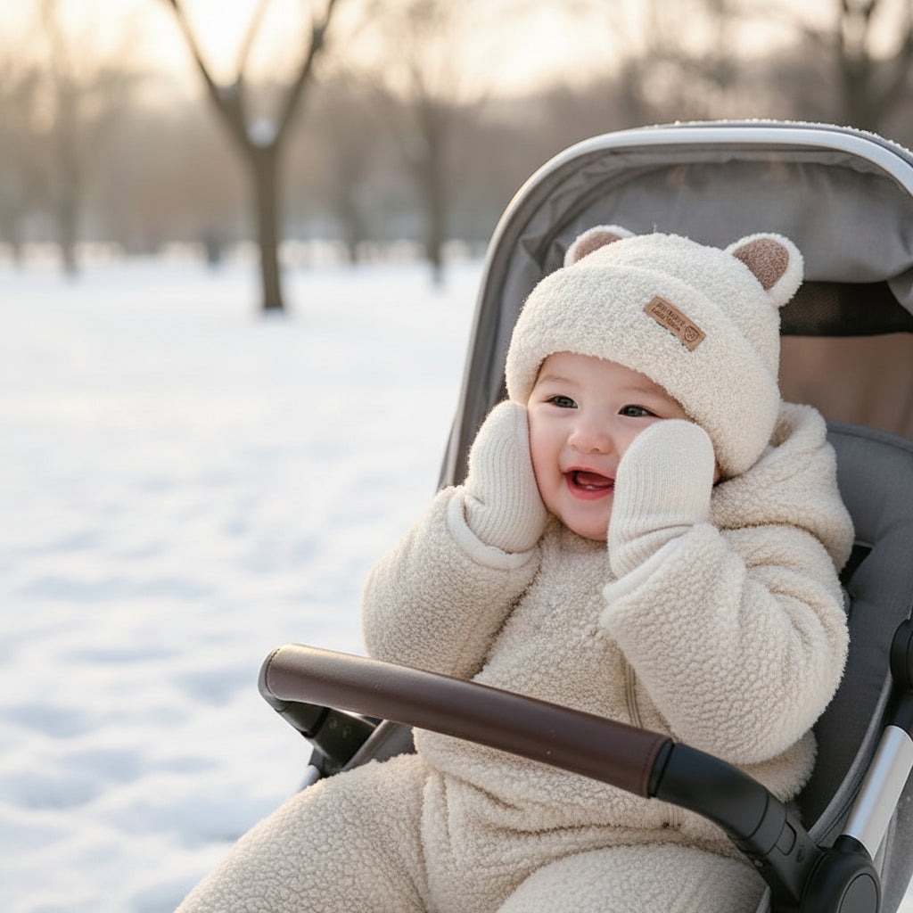 Enfant avec bonnet bébé ourson mini blanc cassé