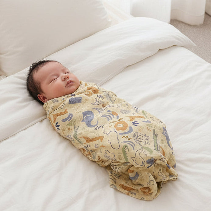 Envelopper bébé dans lange d emmaillotage safari