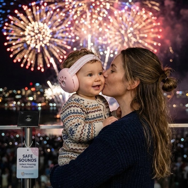 Feu d'artifice avec casque anti-bruit bébé stretch