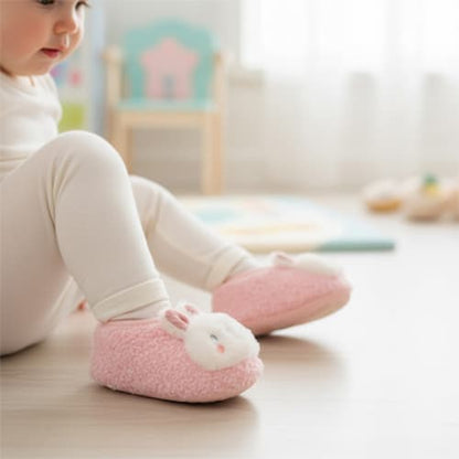 Fille avec chausson bebe lapereau mignon rose