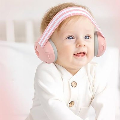 Fillette calme avec casque anti bruit ultra confort rose