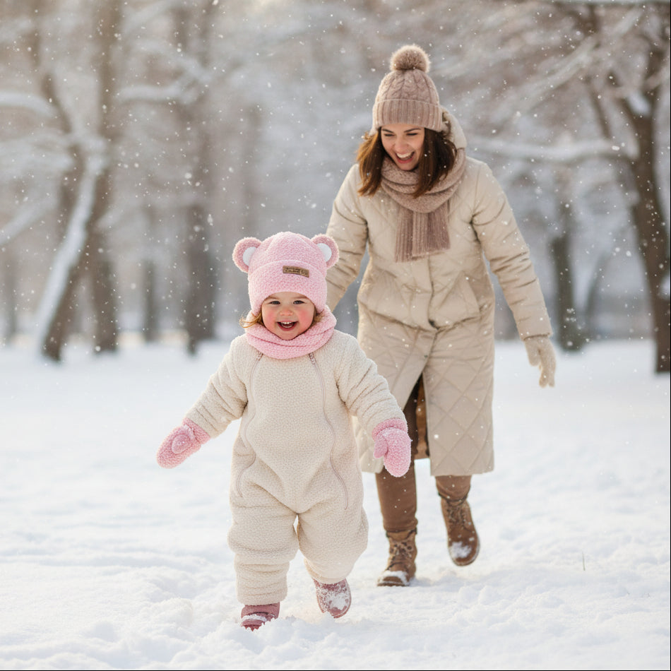 Fillette et mère avec bonnet bébé ourson mini 