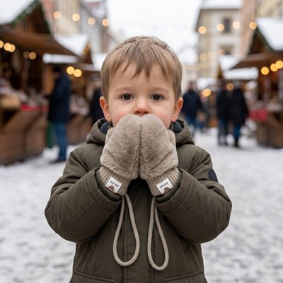 Garçon avec moufle bébé hiver polaire kaki