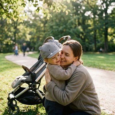 Maman protège enfant avec casquette bébé animaux charmants
