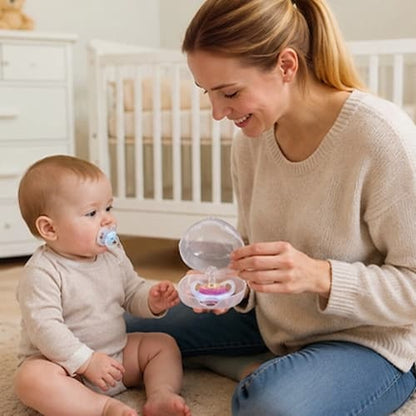 Maman donne à bébé la boite à tétine translucide 