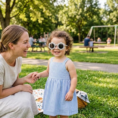 Maman fillette avec lunette de soleil bebe fleur ludique