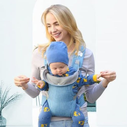 Maman heureuse avec porte bebe kangourou 3 positions