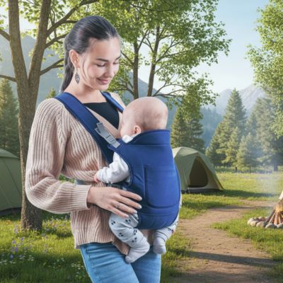 Mère dans forêt avec porte bébé kangourou versatile 4 positions