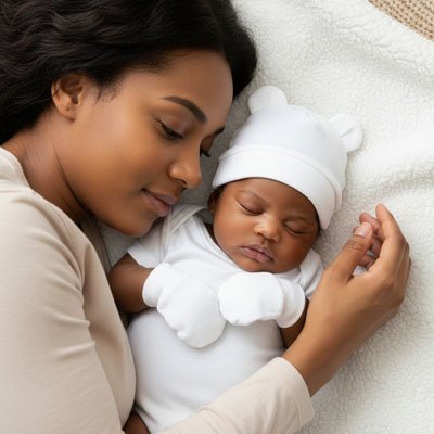 Mère et bébé dorment avec bonnet bébé naissance délicatesse