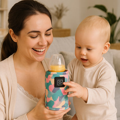 Mère-et-bébé-regardent-chauffe-biberon-portable-sans-fil-mouvance