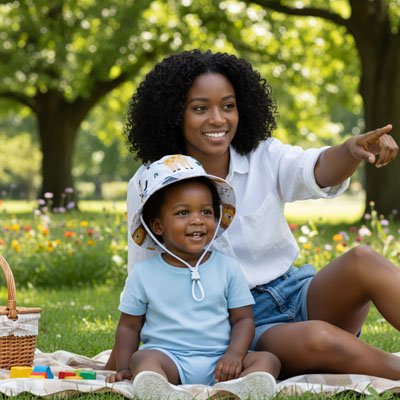 Mère et enfant au parc avec bob bebe parc safari