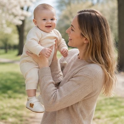 Mère et  poupon avec chaussures bebe premier pas ourson lovely 