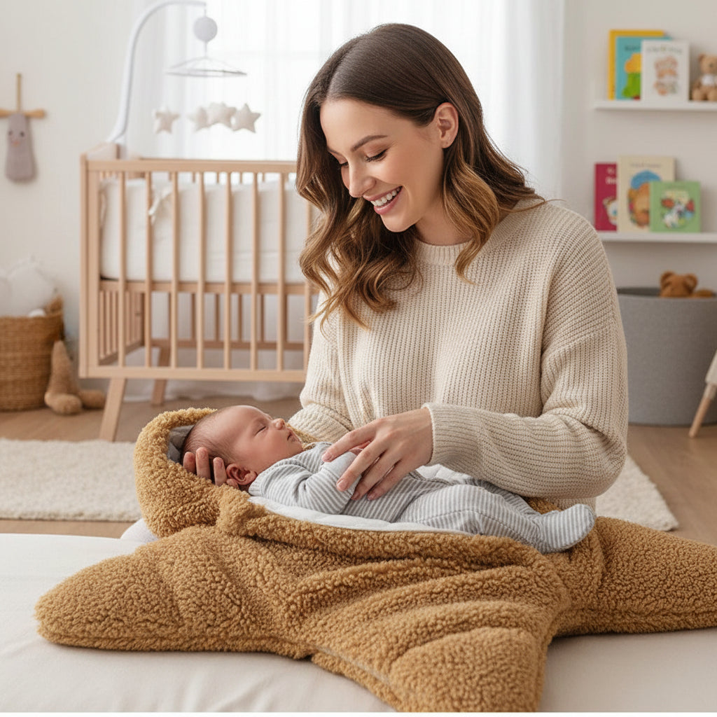 Mere-habille-bebe-avec-combinaison-polaire-pour-bebe-coucou