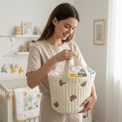 Mère porte dans bras panier de rangement bebe ourson