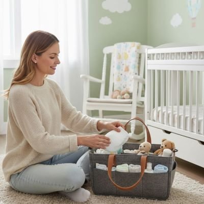 Mère range couche dans panier de rangement pour bebe simplicité