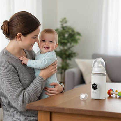 Mère bébé heureux avec chauffe biberon intelligent 3 en 1