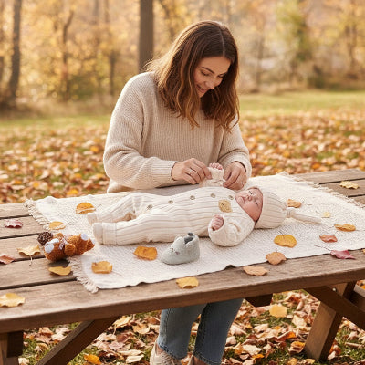 Mère change bébé avec combinaison bebe ours softy nuage 