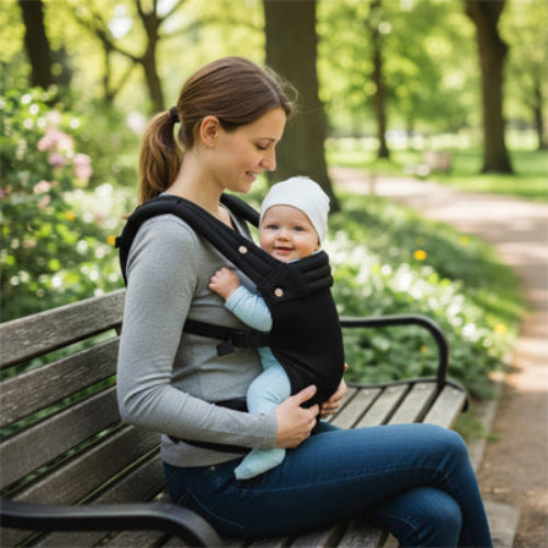 Mère porte sur le ventre le porte bébé ergonomique chouchou