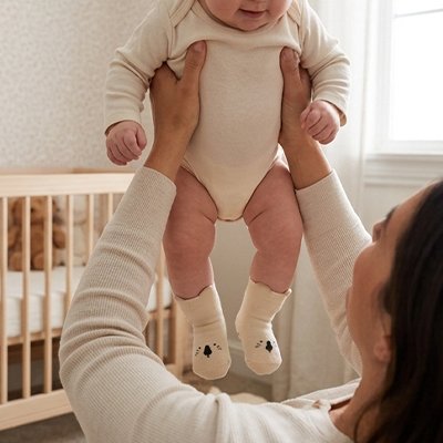 Nourrisson avec chaussette antidérapante bébé petit explorateur