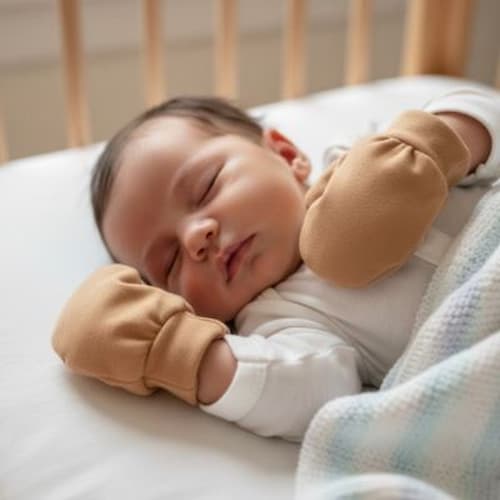 Nouveau-né dort avec moufles bébé doux trésor marron
